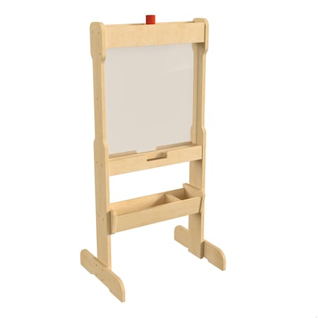 Flash Furniture Bright Beginnings Commercial Double Sided Wooden Free-Standing STEAM Easel, Storage Tray, Acrylic Paint Window - Holds Two Accessory Panels, Natural MK-ME03669-GG